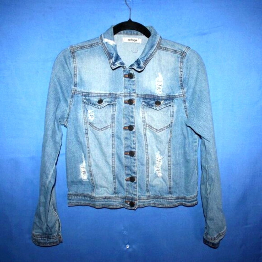 Refuge Distressed Denim Jacket Blue Medium